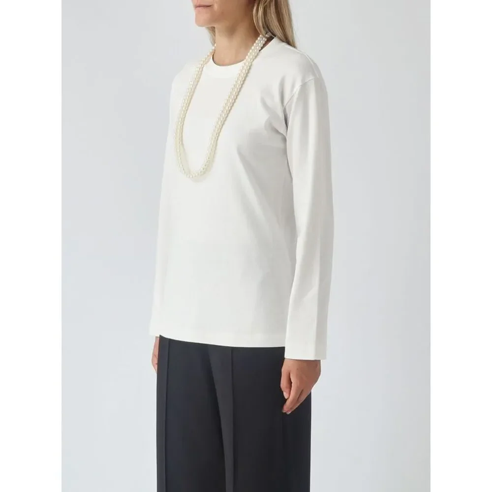 Meimeij Women Long-Sleeved Cotton T-Shirt Meimeij With Pearl Embellishments